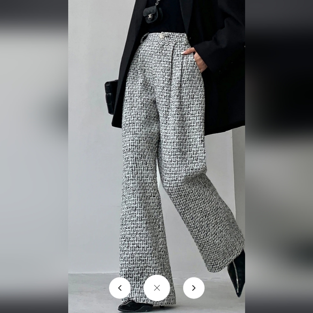 COMMENSE Tweed Wide Leg Dress Pants - Size M NWT